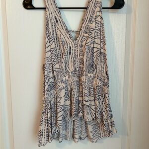 Willow Tree Navy and Cream Geometric Tank Top